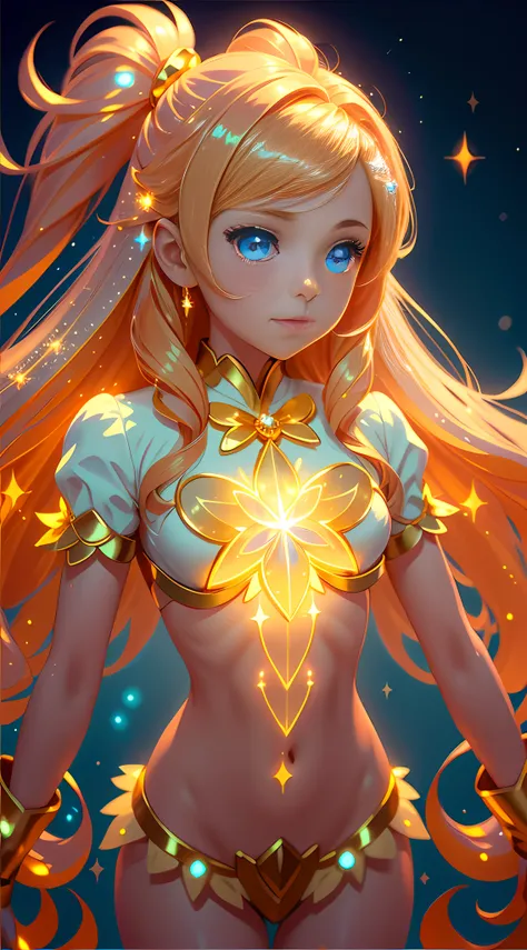 magical girl, golden long hair, sparkle, vibrant, bioluminescence, 8k
