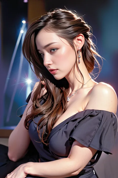 best quality, masterpiece, ultra high res, (photorealistic:1.4), raw photo, 1girl, offshoulder, in the dark, deep shadow, low ke...