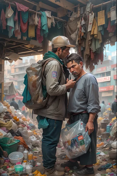 There are many people standing on piles of garbage、Vibrant eco and complex realistic paintings of overpopulated markets、background is a slum、Insanely very detailed artwork。
There are many people standing on piles of garbage, Overpopulated oil painting, A v...