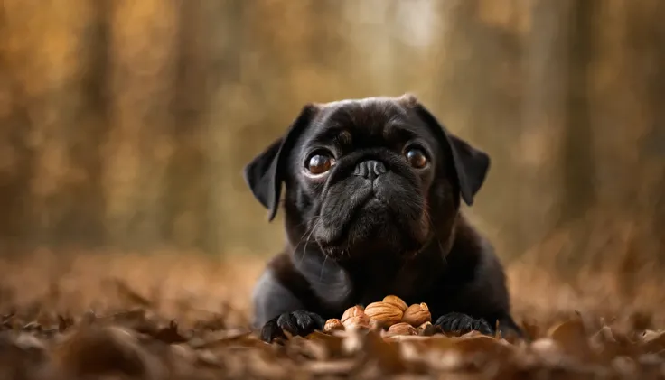 squirrel pug hybrid, holding a nut, macro, autum , squirrel ears