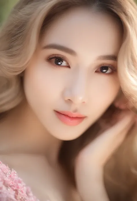 Gentle and beautiful woman, half-body photo, delicate sexy collarbone, charming oval face, Double eyelids, Smart Peach Blossom Eyes, Pink lips, Small nose, Bare shoulders, Focused face, facial closeups, hyper HD, super detailing,Clitoral leakage, bare brea...