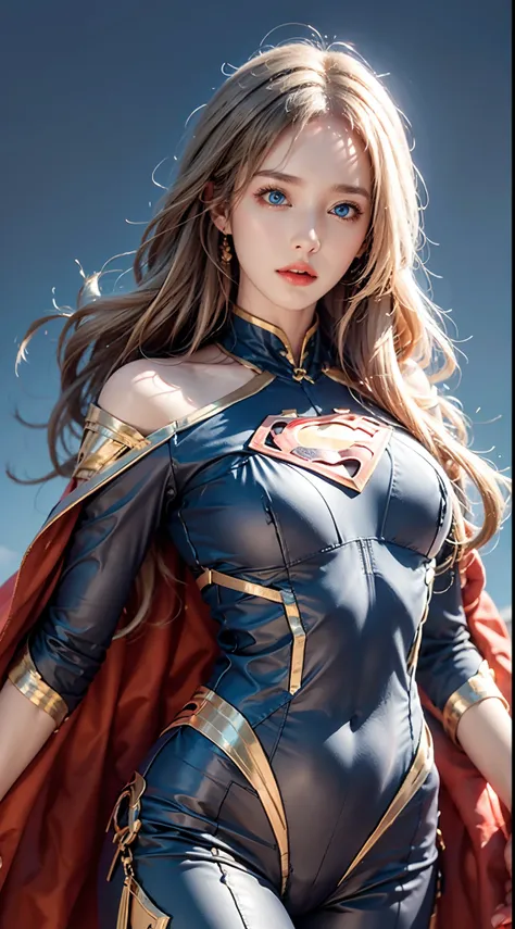 photorealistic, masterpiece, photorealistic, high resolution, soft light, hips up, (blue eyes, blonde hair), long hairsupermansu...