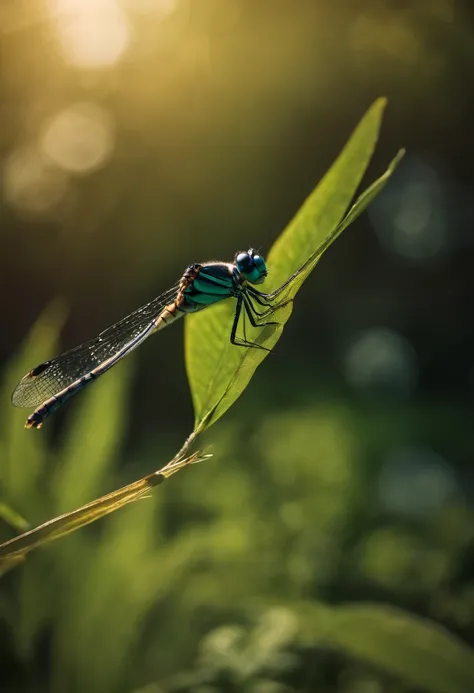 a dragonfly in a garden, poster , free space for text