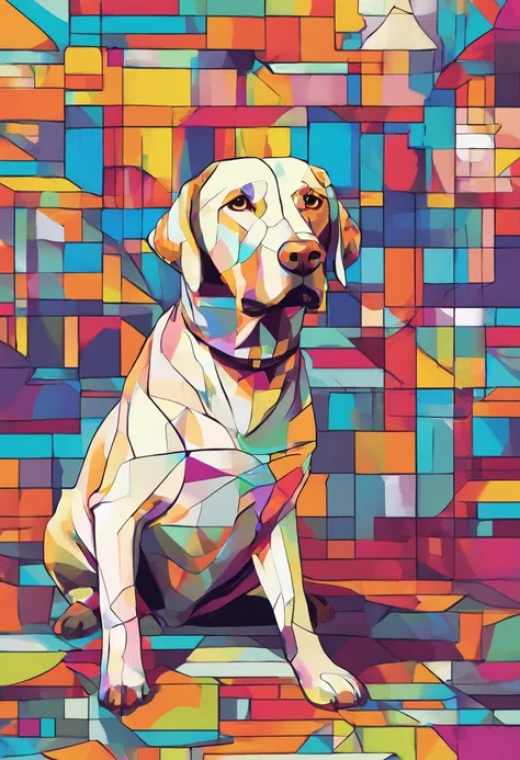 (cachorro labrador  ),(melhor pose),(best angle), (better expression), Eduardo Kobra acolchoamento ,multidimensional geometric wall PORTRAIT, arte, Chibi,Yang08k, lindo, Colouring,