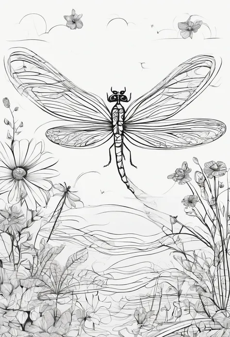 there is a dragonfly in a garden full of children in a sunny day, poster style of image