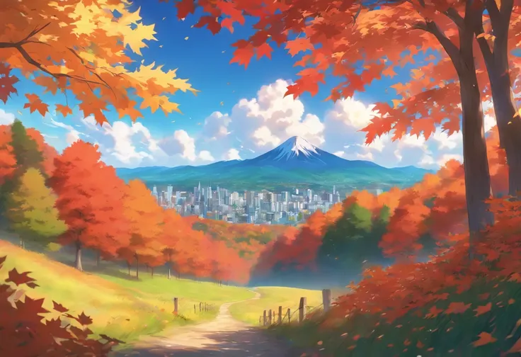 Canada、Colored leaves、Maples、A hill、Maple tree、leaves falling、