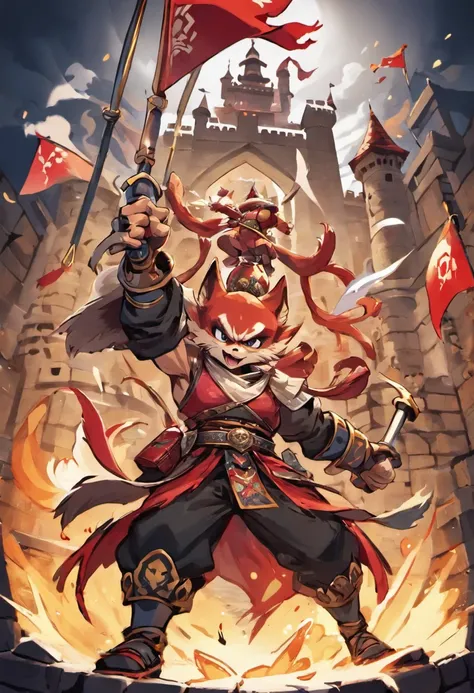 In an anthill in the shape of an Ottoman castle、Arches and flags are waving from the roof、Fox Flag、Fox Castle、siege、Flag of Wu、Flag of the god of martial arts