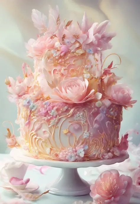 Gorgeous cake，Luxury，Cupcakes，white backgrounid，4k，ultraclear，Very appetizing，complete，Beautiful light，Texture，oil painted，Realiy，with details