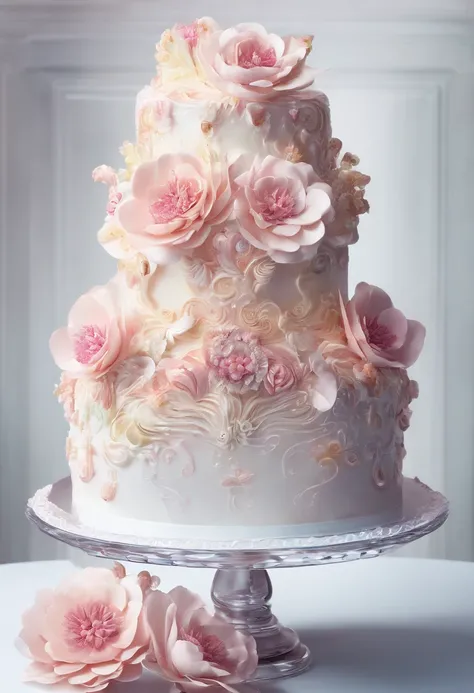 Gorgeous cake，Luxury，Cupcakes，white backgrounid，4k，ultraclear，Very appetizing，complete，Beautiful light，Texture，oil painted，Realiy，with details