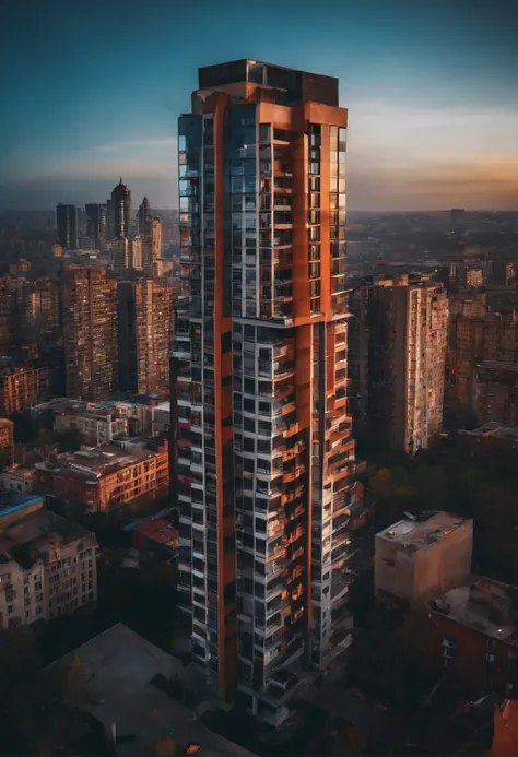 A high apartment , hidden place of architecture ,scary building, taken from sky, skyscraper