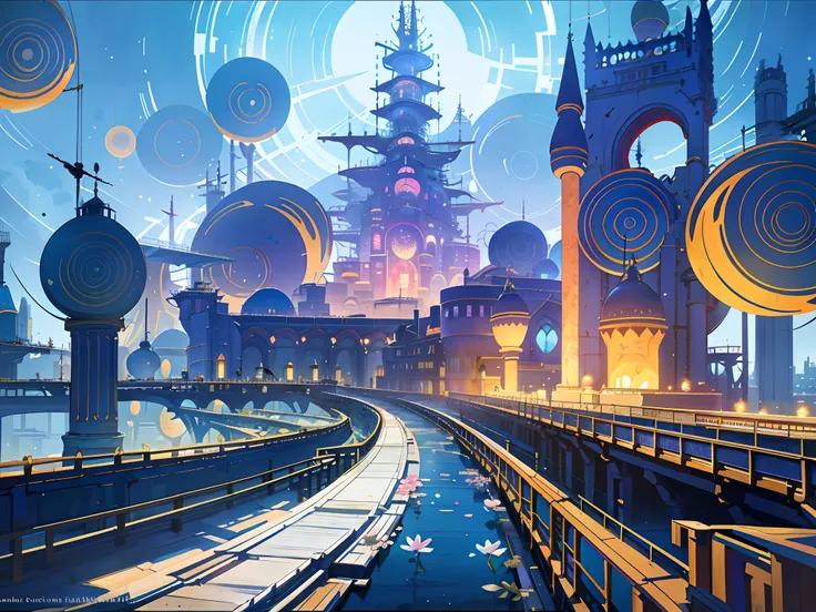 Color (Fantasy: 1.2), (Hayao Miyazaki style), sky city, (irregular building floating in the air), patchwork houses, flower decorations, lights, concept art inspired by Andreas Rocha, Artstation contest winner, fantasy art, ross tran, light shafts, realisti...