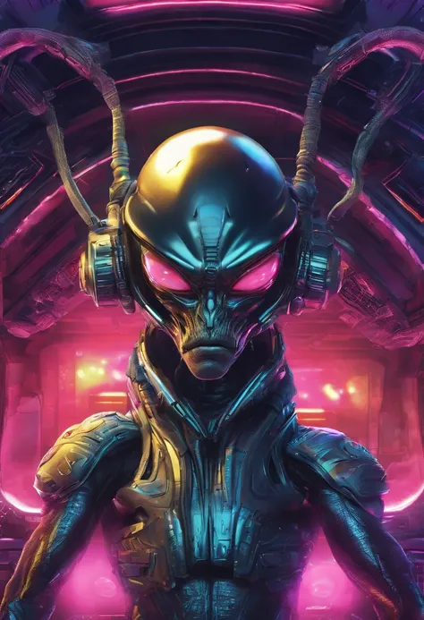 Alien wearing hip-hop clothes and glasses in futuristic spaceship, Large eyes and oval head, pele escamosa texturizada, estilo chibi, arte de Nashi e Daniel Capua, master part, HDR, UHD, 64 mil, altamente detalhado, trending on ArtStation, Motor irreal, vi...