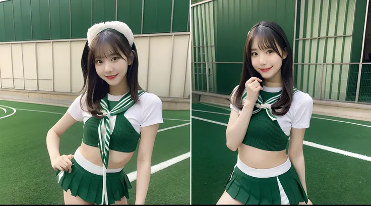 Cheergirl in a green miniskirt 18 years old