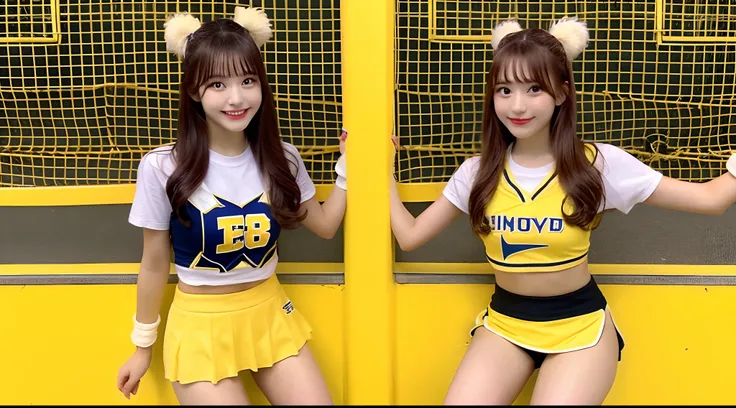 18-year-old cheergirl in yellow miniskirt