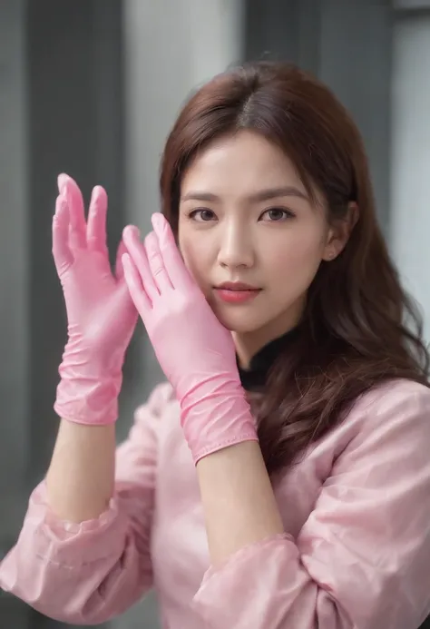 Meilin from Advanced Metal Gear Research Institute. Highly realistic. rubber glove、Pink rubber gloves、Pink cooking gloves、Long gloves、Glossy gloves、