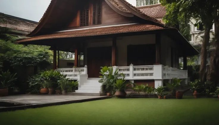 Two-storey detached house in Bangkok, Old House, Wooden house with cement mix, garden