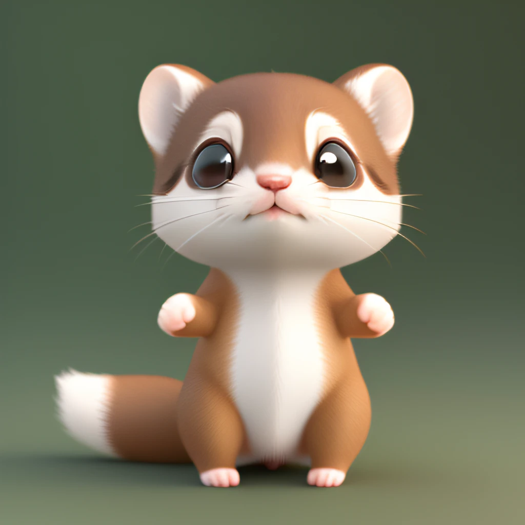 Cute Stoat、Cute little character in bright 3D and front