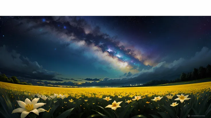 Qualidade Superior, High_resolution, diferente_imagem, Antecedentes detalhados, garota, flor, Jardim, Starry sky,