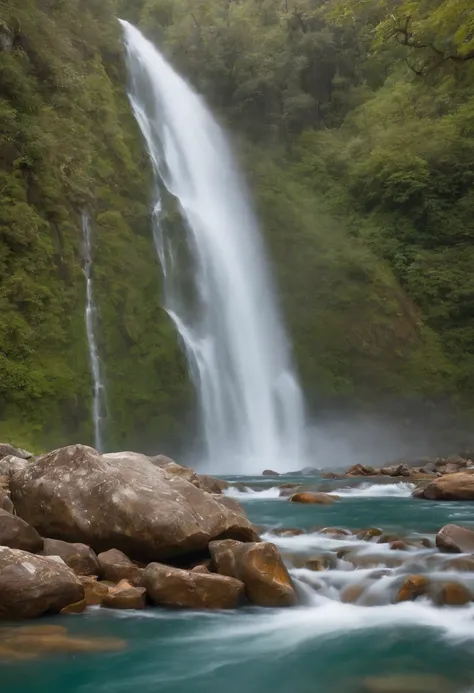 Crie uma imagem inspirado no testo a seguir:painting also had mountains. But these were full of escarpments and without vegetation. Over them was a sky where one was armed with a heavy rain, Lightning and thunder. Down the mountain a churning waterfall wit...