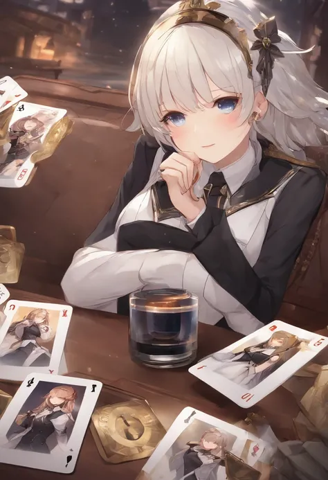 a bunch of cards sitting on top of a table, fine details. girls frontline, secret cypher, from girls frontline, kawacy, from arknights, girls frontline cg, from the azur lane videogame, girls frontline universe, arknights, girls frontline, code vein, secre...