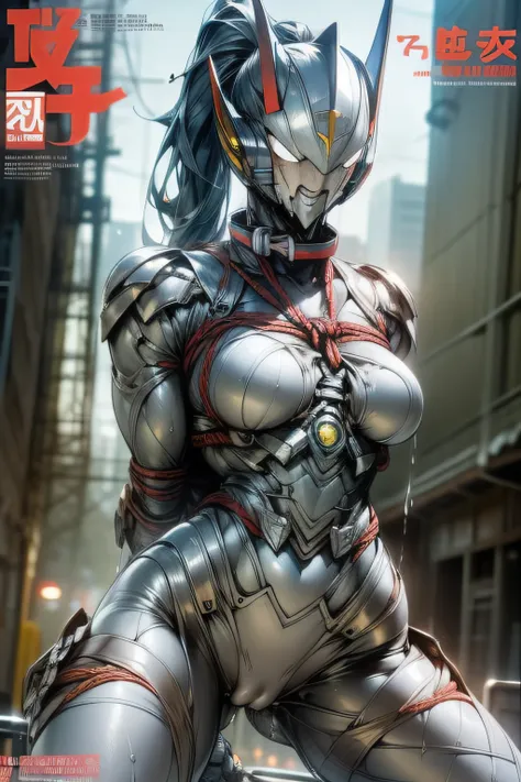 (magazine cover:1.4),bold text,（masterpiece、8k、ultra-delicate、hight resolution），(((female ultraman)))，(((no muscles，large boob))...