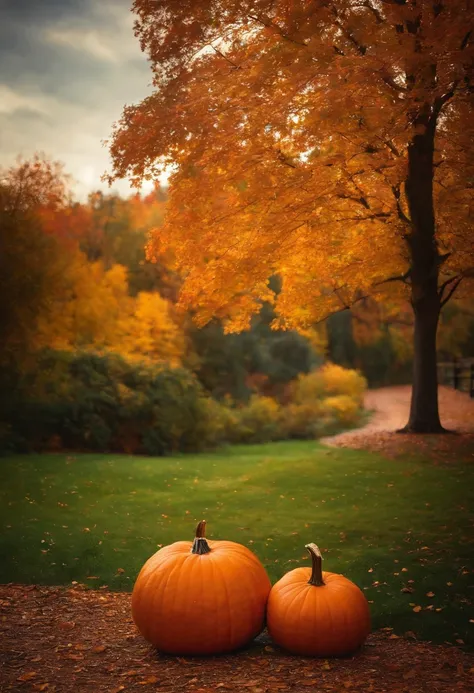 autumn, Big Pumpkin, the trees, bokeh