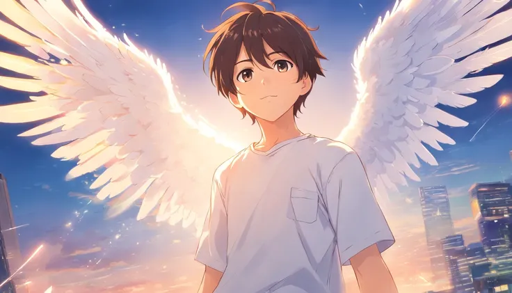 Boy, 20 years old, angel, White shirt, Angel wings, White, feater