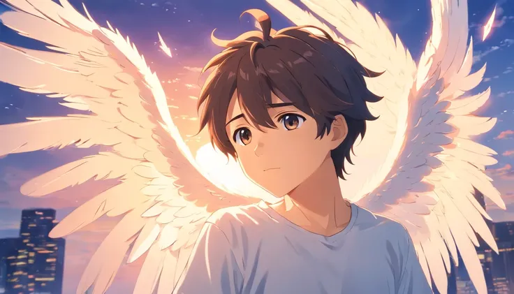 Boy, 20 years old, angel, White shirt, Angel wings, White, feater