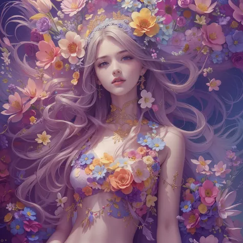 ((1girl in)), (​masterpiece, top-quality, top-quality, Official art, Beautifully Aesthetic: 1.2), (1 Flower), The upper part of the body, ighly detailed, (Fractal Art: 1.3), colourfull, best detailed