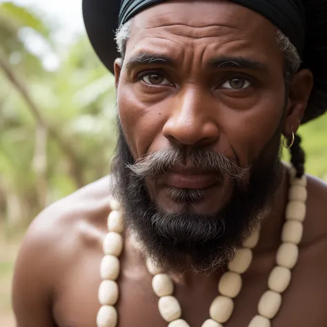 "Uma pessoa parecida com Profeta , sacerdote tribal, Adivasi with a long, flowing beard, Adivasi, aboriginal, He looks like mixers of Australoid and black race, Indian Aboriginal, INDIAN, ele capturou em um close-up."