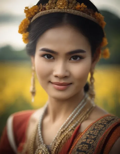 20-year-old woman, farmer, The face is as beautiful as a goddess., thailand, Traditional Thai folk costumes, Smooth white skin