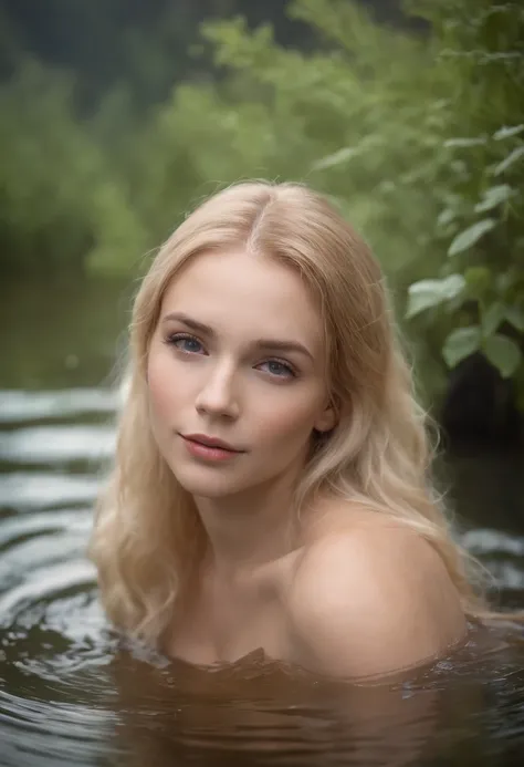 zrpgstyle, OT_Side_Bottom beautiful ugly woman from water Woman with ( blonde hair with cinnamon:1.2) moss rising from water, smoke, vines stirring water, fireflies, midnight light, backlighting (masterpiece:1.2) (best quality) (detailed) (intricate) (8K) ...