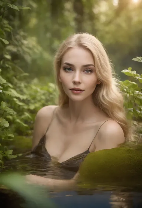 zrpgstyle, OT_Side_Bottom beautiful ugly woman from water Woman with ( blonde hair with cinnamon:1.2) moss rising from water, smoke, vines stirring water, fireflies, midnight light, backlighting (masterpiece:1.2) (best quality) (detailed) (intricate) (8K) ...