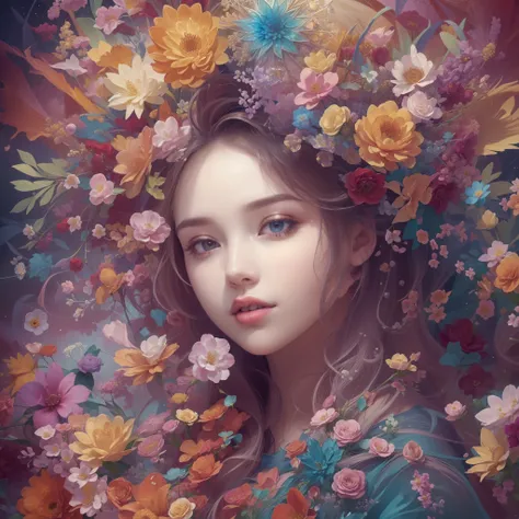 ((1girl in)), (​masterpiece, top-quality, top-quality, Official art, Beautifully Aesthetic: 1.2), (1 Flower), The upper part of the body, ighly detailed, (Fractal Art: 1.3), colourfull, best detailed