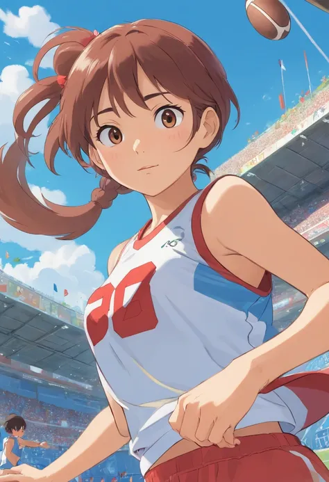 Sports girl，Asian games，Smudge，Faraway view，super-fine，ultra - detailed，high qulity，8K ，oc rendered，dynamic viewing angle