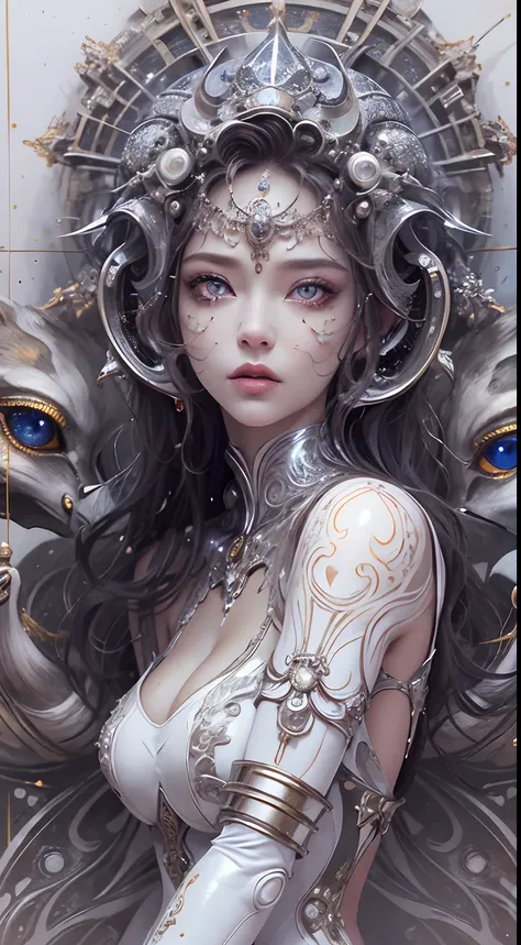 Full body like，Nine-headed body proportions，（best qualtiy，ultra - detailed，Most Best Illustration，Best shadow，tmasterpiece，A high resolution，professionalartwork，famousartwork），Detailed eyes，beautidful eyes，closeup cleavage，sci-fy，colored sclera，Robot eyes，...