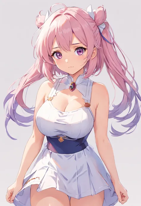 (Masterpiece, Best Quality, Highres:1.4), Detailed, Intricate Details, 4K, 1Girl, Solo, Mature, Standing, (astolfo (fate):1.1), (Facing Viewer:1.2), Upper Body, Pink Hair, Medium Hair, Streaked Hair, Hair Ornament, Purple Eyes, Cleavage Cutout, Cleavage, B...