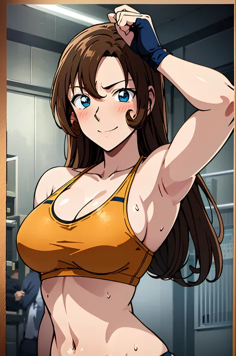 poster, anime style, hires ((wrestling ground)), (female wrestler), (slender body, sweating, tired), mature woman, milf, (bikini, ultra detailed pro wrestling gear) victorious, gorgeous, winner, confident face, smile, closed mouth, (pale skin, shiny skin, ...