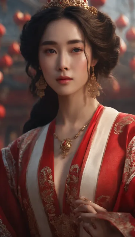 A girl wearing a Chinese white Taoist robe held up a red couplet, surrounded by many red couplets, all hanging in the air and filled with Chinese characters. Full of tension, anime aesthetic style, UHD, traditional clothing, rich details, fantasy, 8k, exqu...