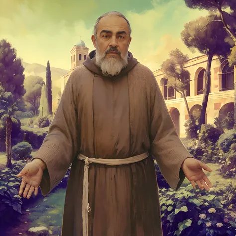 imagem realista de padre pio,  monge com barba e barba branca, inspirado em taddeo gaddi, inspirado em agnolo gaddi, inspirado p...