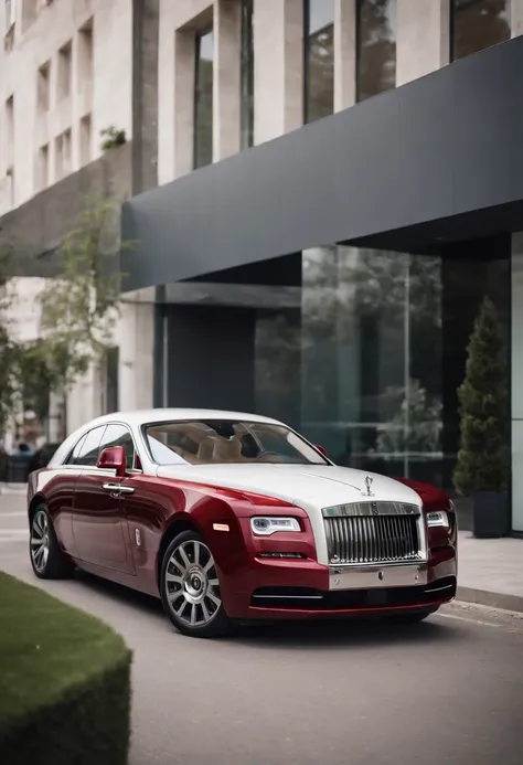 A Rolls-Royce, in showroom, Whole car, front view.