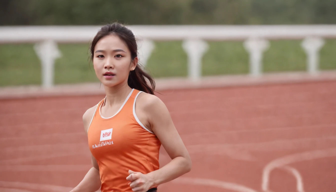 35mm humanistic lens，Sports girl，Starting position，running track，detailedbackground，Asian Games，Full body like，Smudge，Faraway view，super-fine，ultra - detailed，high qulity，8K ，oc rendered，dynamic viewing angle，Hyper Real，Ultra photo realsisim