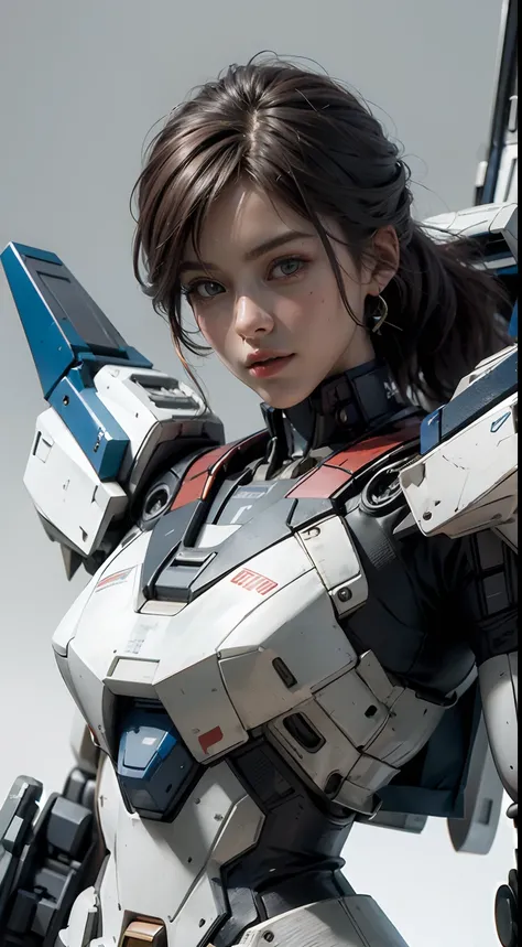 ((full bodyesbian)),Textured skin, Super Detail, high details,  Best Quality, hight resolution, 1080p, hard disk, a beauty,She wears a futuristic Gundam mecha,(Gundam)