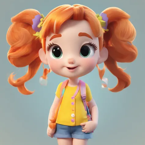 There is one with a ponytail，Little girl with orange hair, lovely digital painting, adorable digital art, Cute detailed digital art, Realistic cute girl painting, Cute cartoon character, Kawaii realistic portrait, Cute cartoon, Young and cute face, cute po...