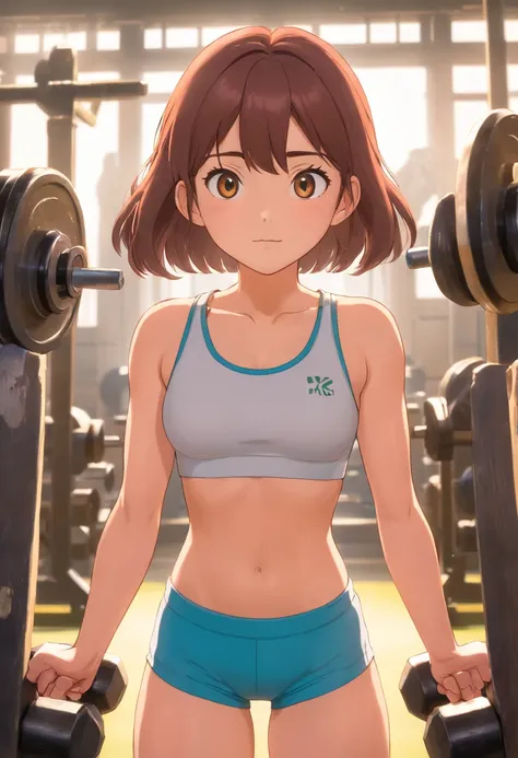 35mm humanistic lens，Sports girl，lifting weights，detailedbackground，Asian Games，True skin texture，Smudge，Accurate facial features，dynamic blur，super-fine，ultra - detailed，high qulity，8K ，oc rendered，dynamic viewing angle，Hyper Real，Ultra photo realsisim