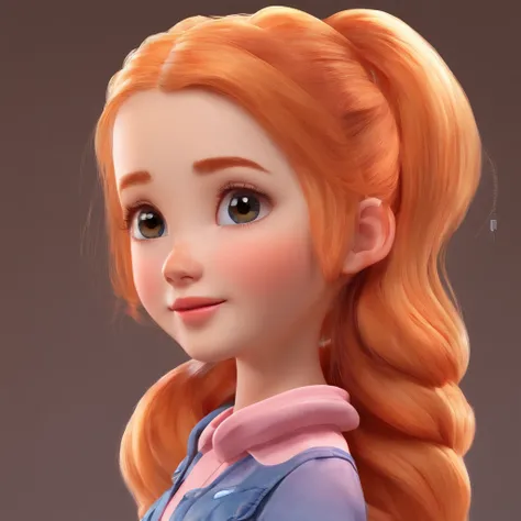 There is one with a ponytail，Little girl with orange hair, lovely digital painting, adorable digital art, Cute detailed digital art, Realistic cute girl painting, Cute cartoon character, Kawaii realistic portrait, Cute cartoon, Young and cute face, cute po...