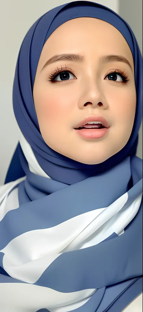 masterpiece, ,(solo:1.1), perfect face, (bright lighting:1.2),beautiful detailed eyes, extremely detailed face, perfect lighting,masterpiece, best quality, ((mature female)), a close up of a person wearing a white hijab with a surprised look, white hijab, ...