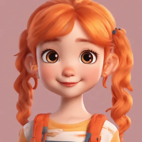 There is one with a ponytail，Little girl with orange hair, lovely digital painting, adorable digital art, Cute detailed digital art, Realistic cute girl painting, Cute cartoon character, Kawaii realistic portrait, Cute cartoon, Young and cute face, cute po...