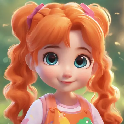 There is one with a ponytail，Little girl with orange hair, lovely digital painting, adorable digital art, Cute detailed digital art, Realistic cute girl painting, Cute cartoon character, Kawaii realistic portrait, Cute cartoon, Young and cute face, cute po...