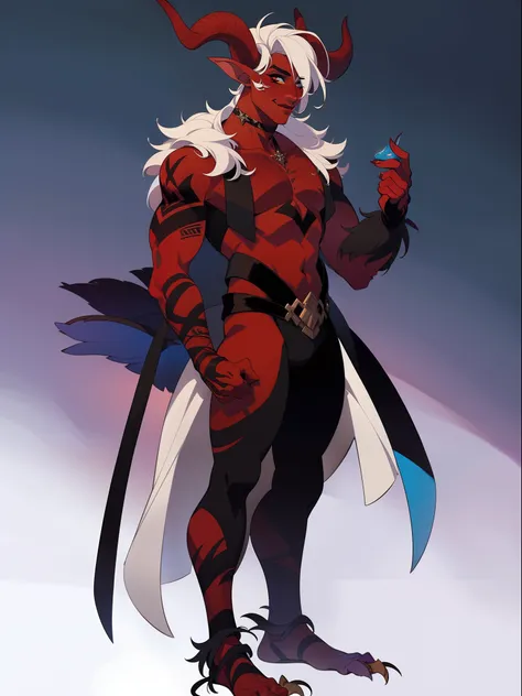 ((((1male)))) character concept adopt,handsome , tiefling, horns, red skin, make-up., fullbody